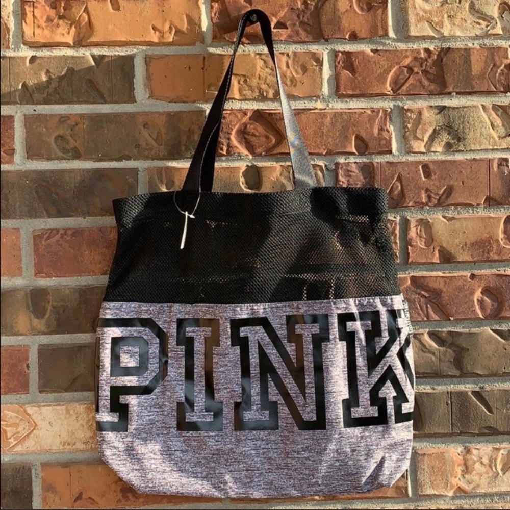 Black mesh grey marl logo tote
